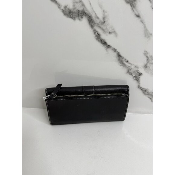 COACH Hampton Black Wallet Tri-Fold Clutch Leather Purple Lilac Purple Interior - Picture 3 of 7